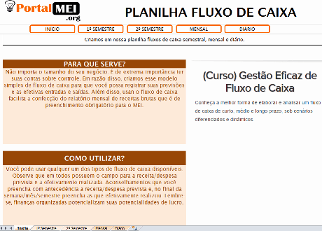 Planilha fluxo de caixa simples - MEI